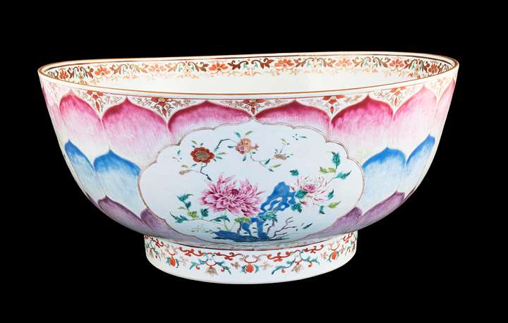 Massive Chinese export porcelain famille rose lotus Christening bowl